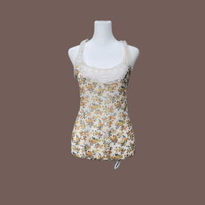 Mima Chica Floral Lace Tank | Yellow & Cream | Size L | Vintage